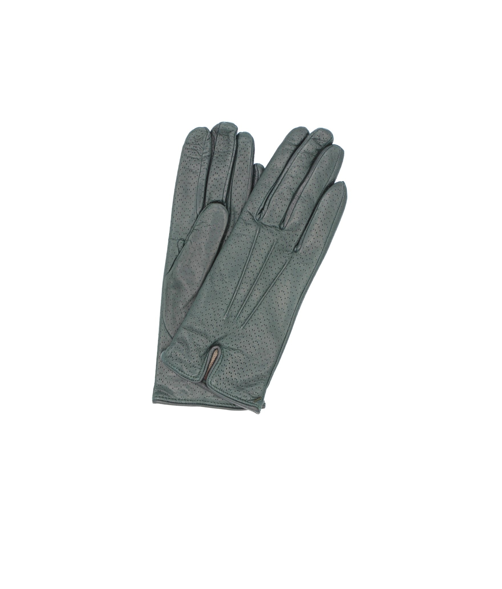 1922 Kid Leather Gloves Cashmere Lined Perf. Dark Green 
