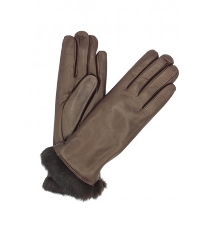 1036 Kid Leather Gloves Rabbit Fur Lined D.Brown 