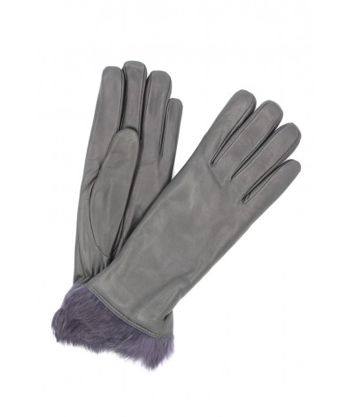 1036 Kid Leather Gloves Rabbit Fur Lined Dark Grey 