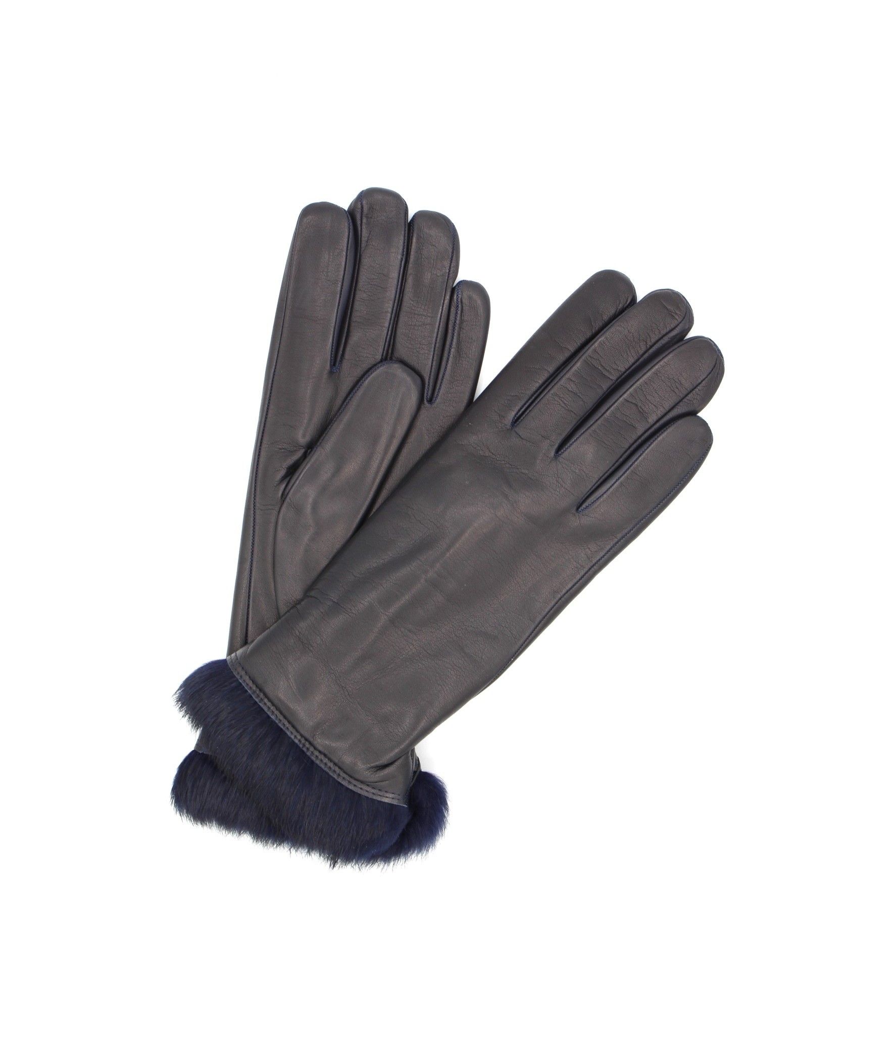 1036 Kid Leather Gloves Rabbit Fur Lined Navy 