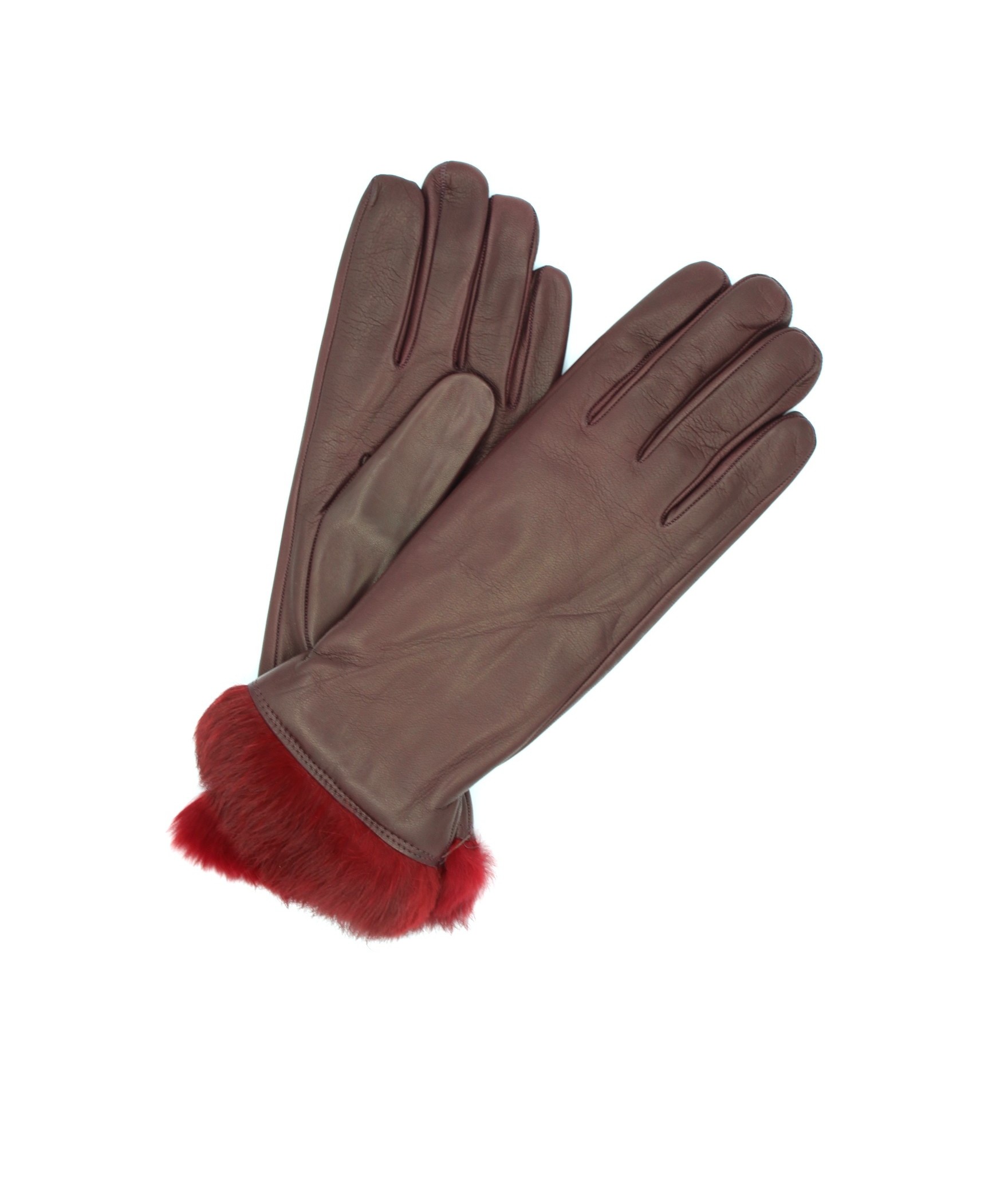 1036 Kid Leather Gloves Rabbit Fur Lined Bordeaux 