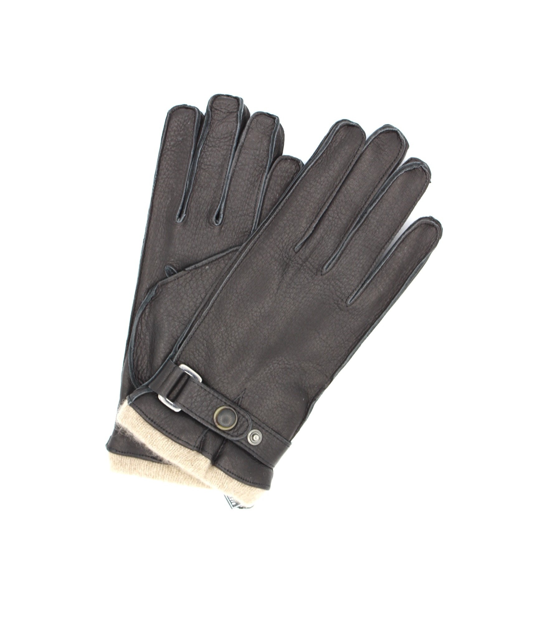 1311 Deer Skin Gloves Cashmere Lined with Belt Black 