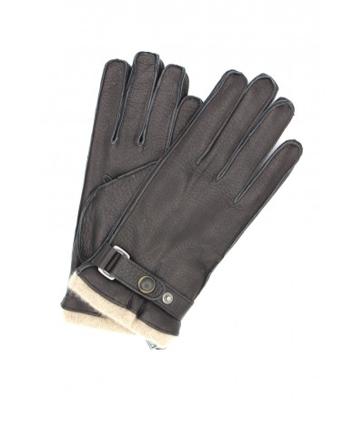 1311 Deer Skin Gloves Cashmere Lined with Belt Black 