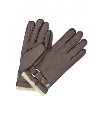 1311 Deer Skin Gloves Cashmere Lined with Belt D.Brown 