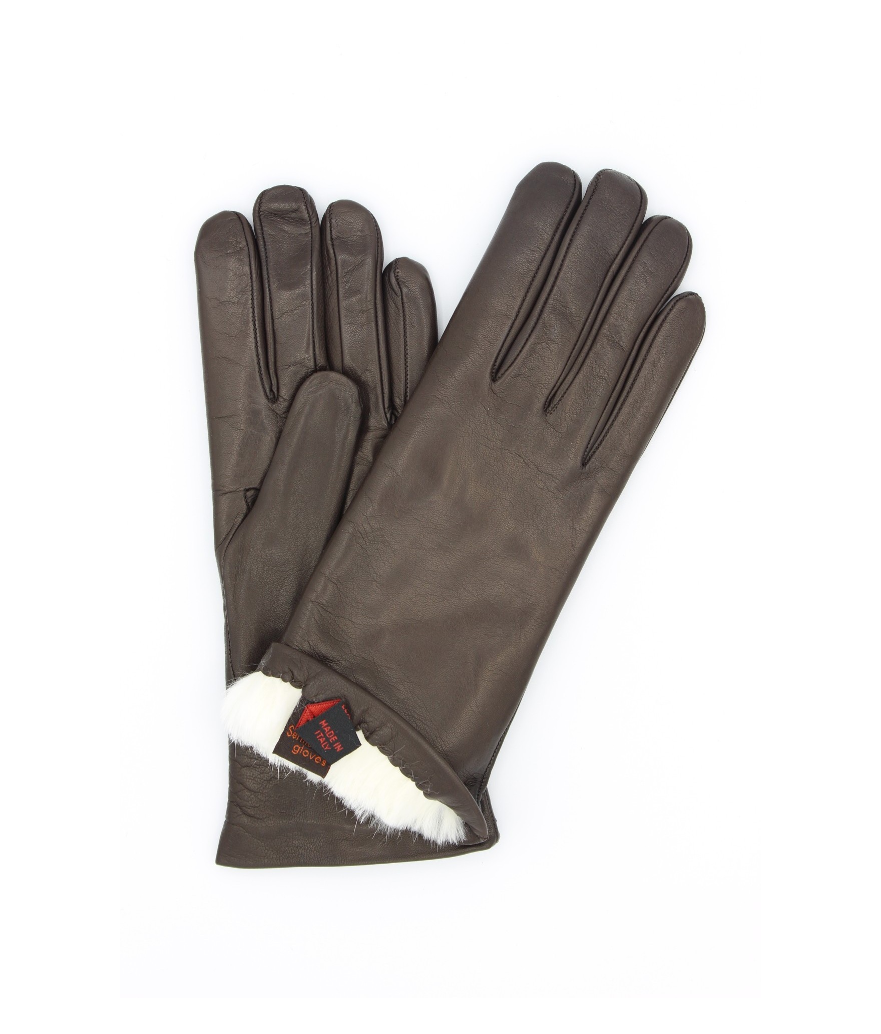 1022 Classic Leather Gloves Lined White Rabbit D.Brown 