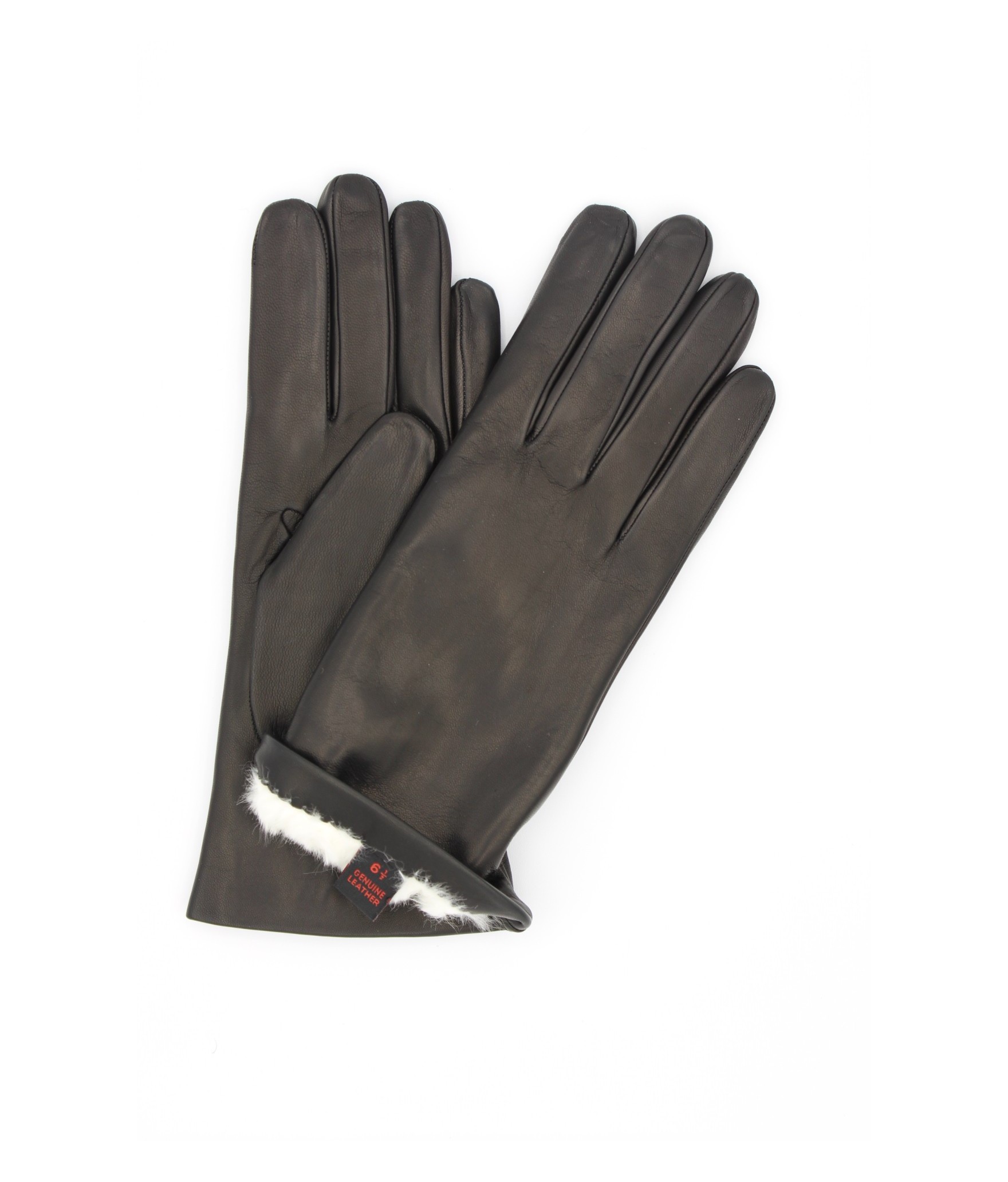 1022 Classic Leather Gloves Lined White Rabbit Black 