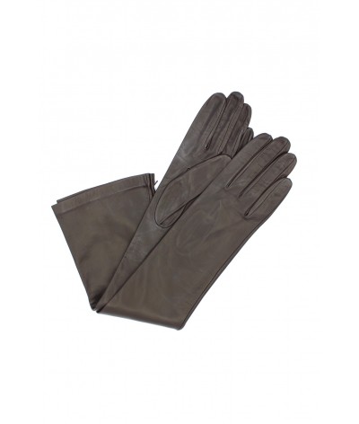1644 Kid Leather Gloves Silk Lined Elbow Length D.Brown 