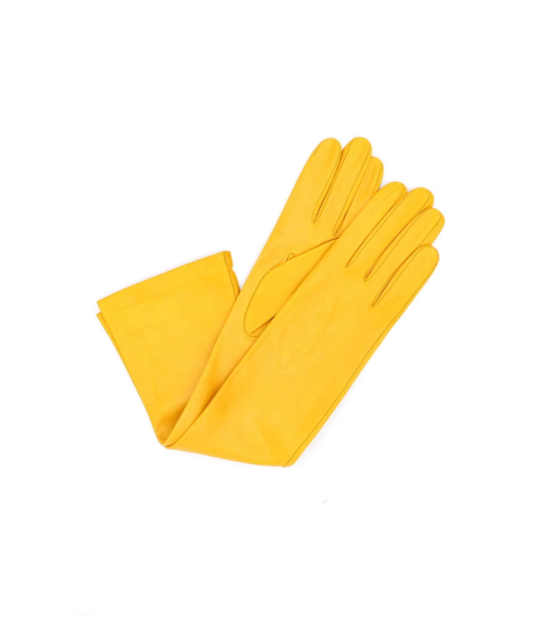1644 Kid Leather Gloves Silk Lined Elbow Length Mustard 
