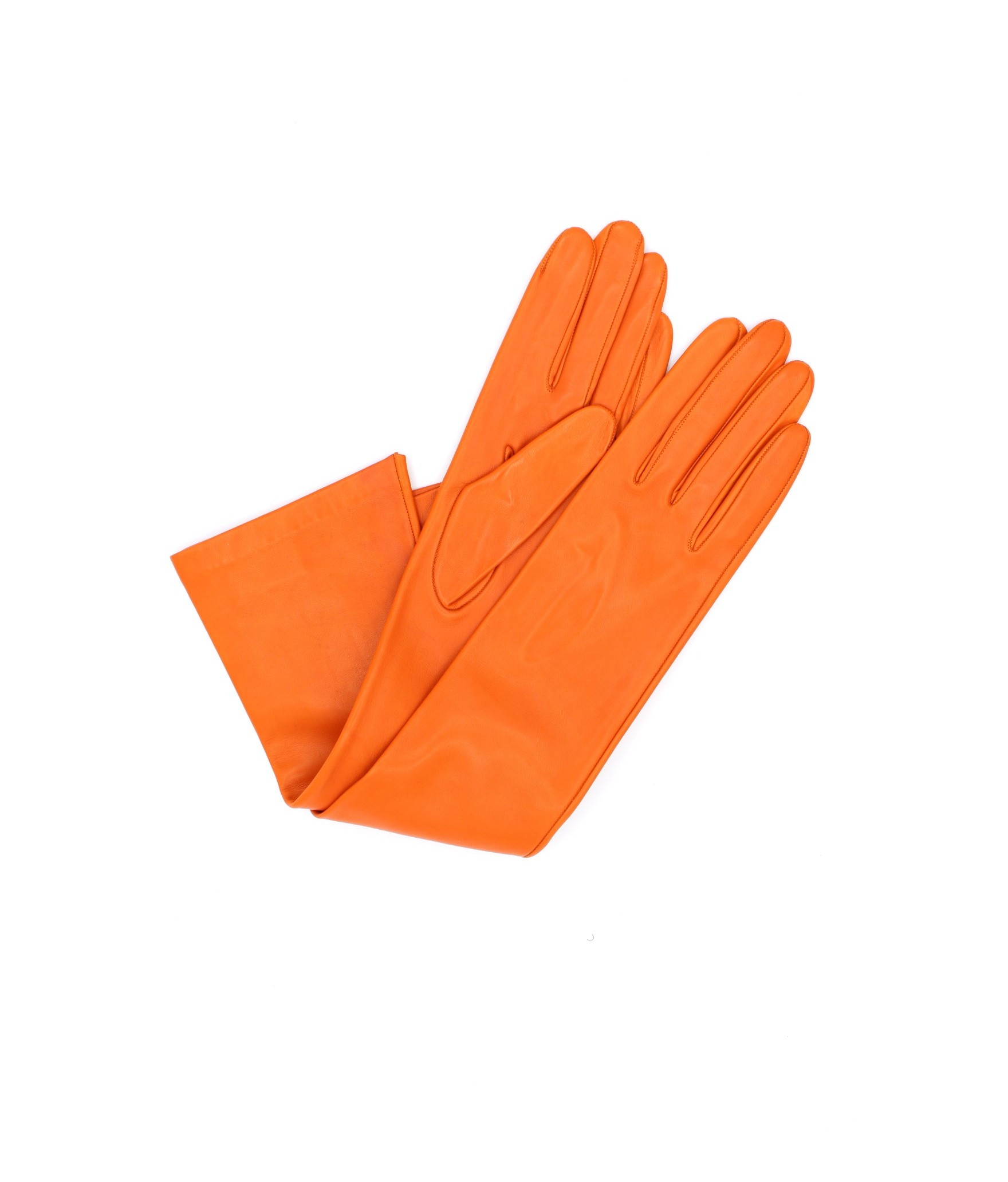 1644 Kid Leather Gloves Silk Lined Elbow Length Orange 