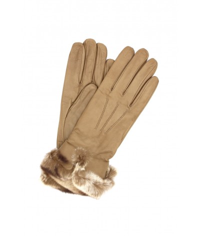 1737 Kid Leather Cashmere Lined Rex Fur On Wrist Beige/Taupe 