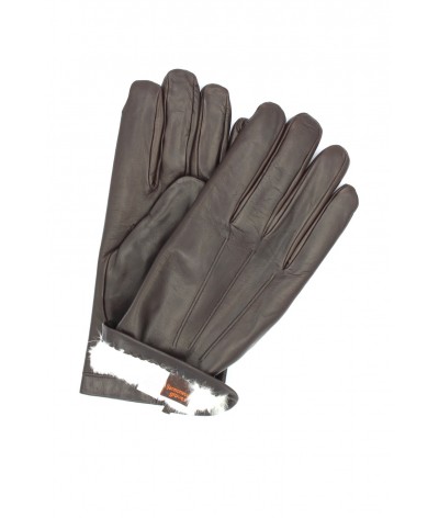 1296 Classic Kid Leather Gloves Rabbit Fur Lined D.Brown 