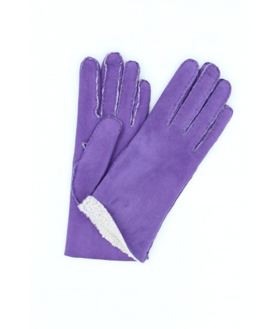 1174  Sheep Skin inside-out Gloves Hand Sewn Violet 