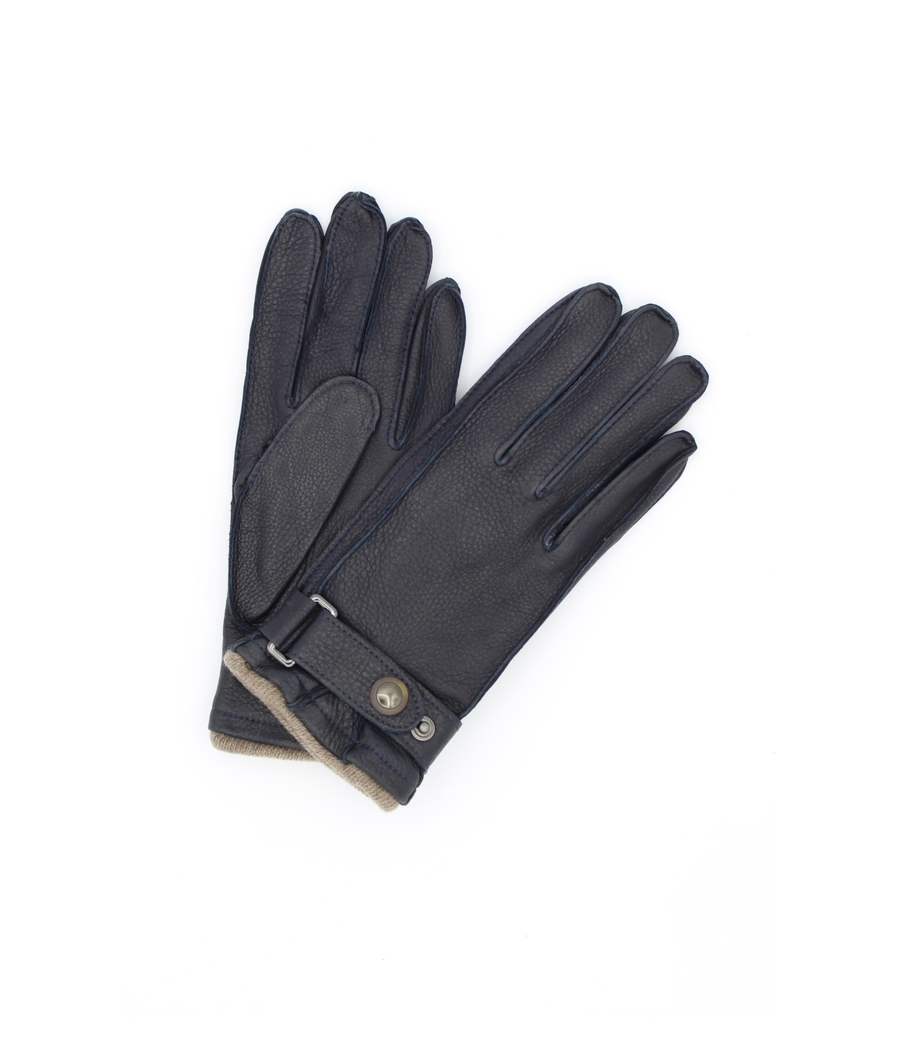 1039 Deer Skin Cashmere Lined Gloves  Belt Navy 