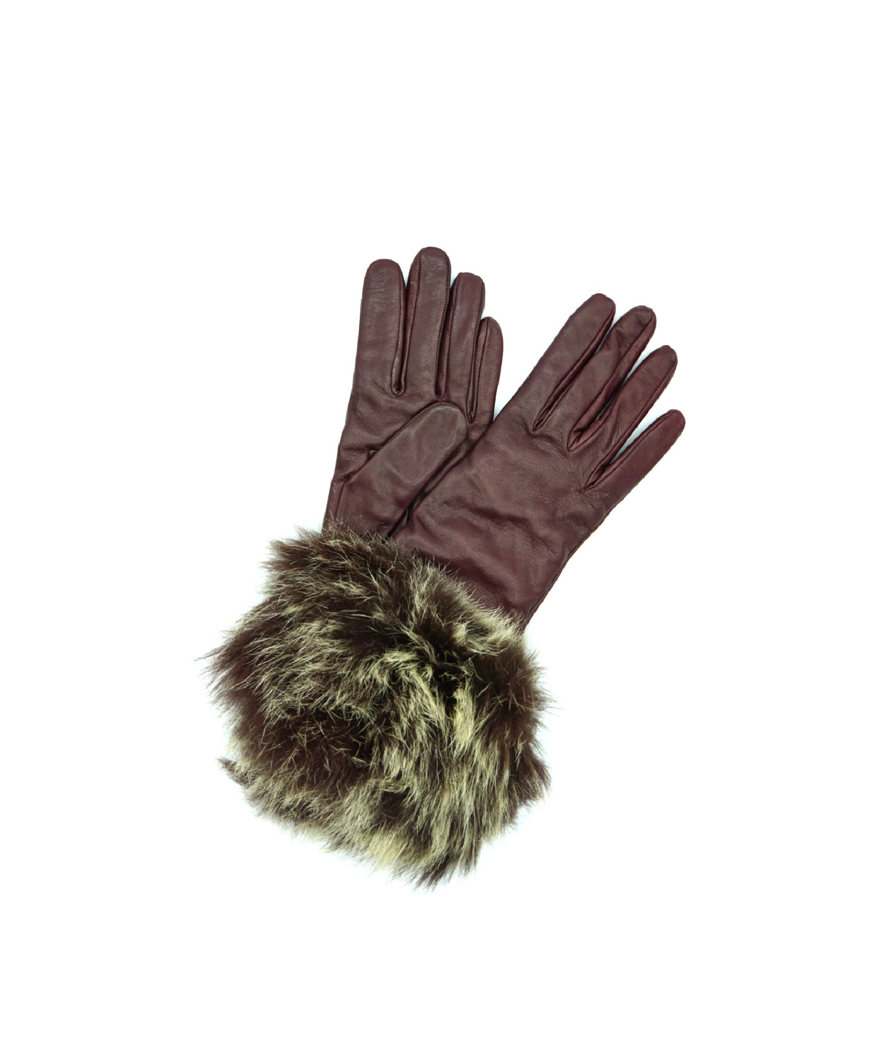 1877 Kid Leather Cashmere Lined Fox On Wrist Bordeaux 