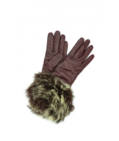 1877 Kid Leather Cashmere Lined Fox On Wrist Bordeaux 