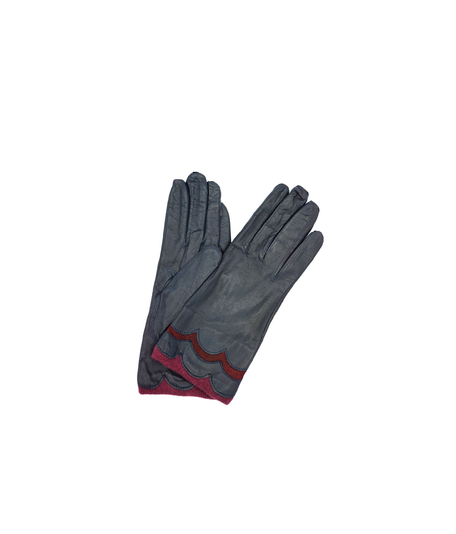 1756 Leather Gloves Cashmere Lined Navy-Bordeaux 