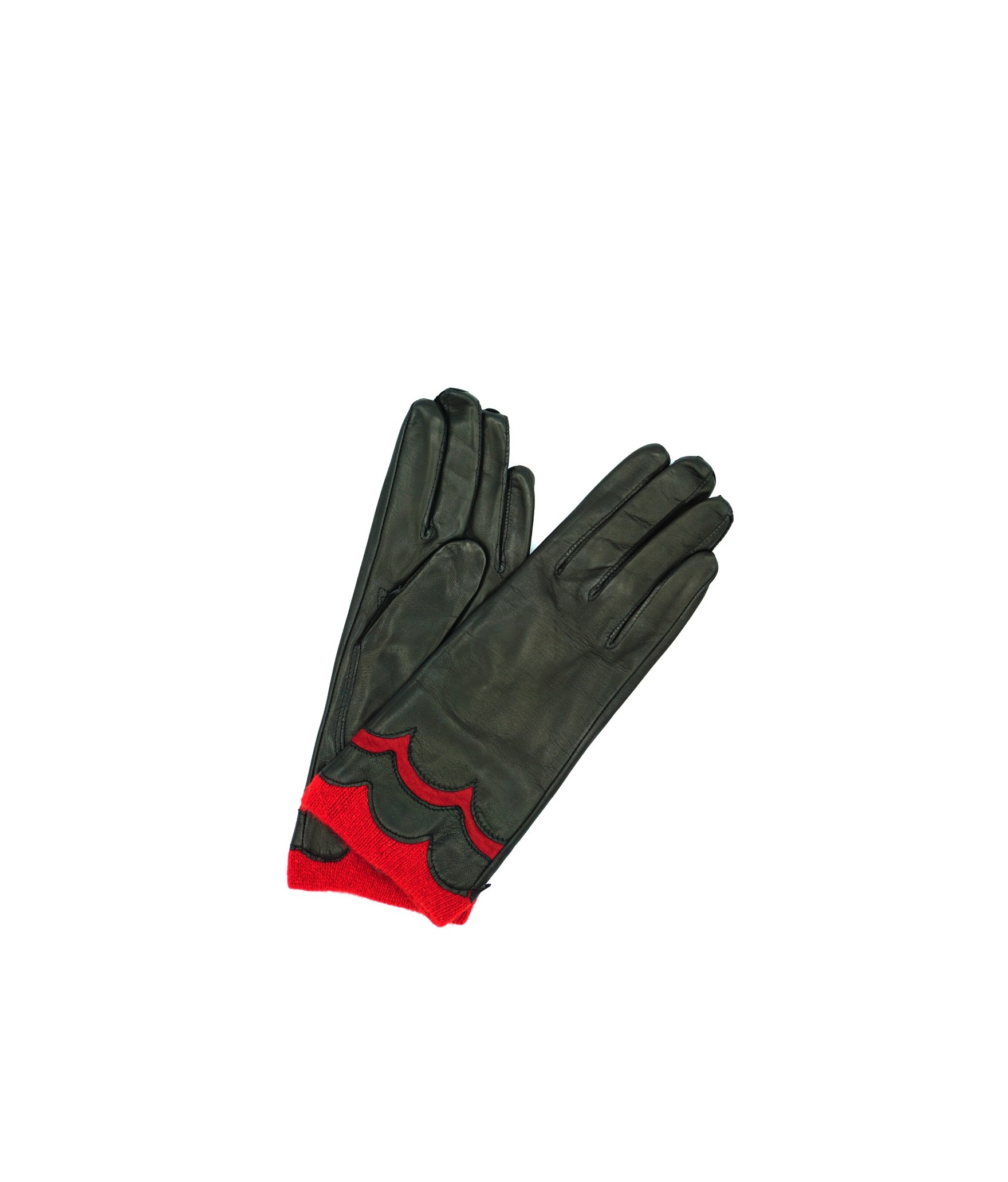 1756 Leather Gloves Cashmere Lined Black-Red 