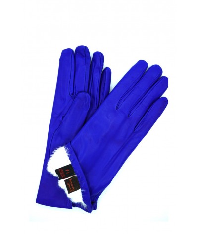 1022 Classic Leather Gloves Lined White Rabbit Blue Royal 