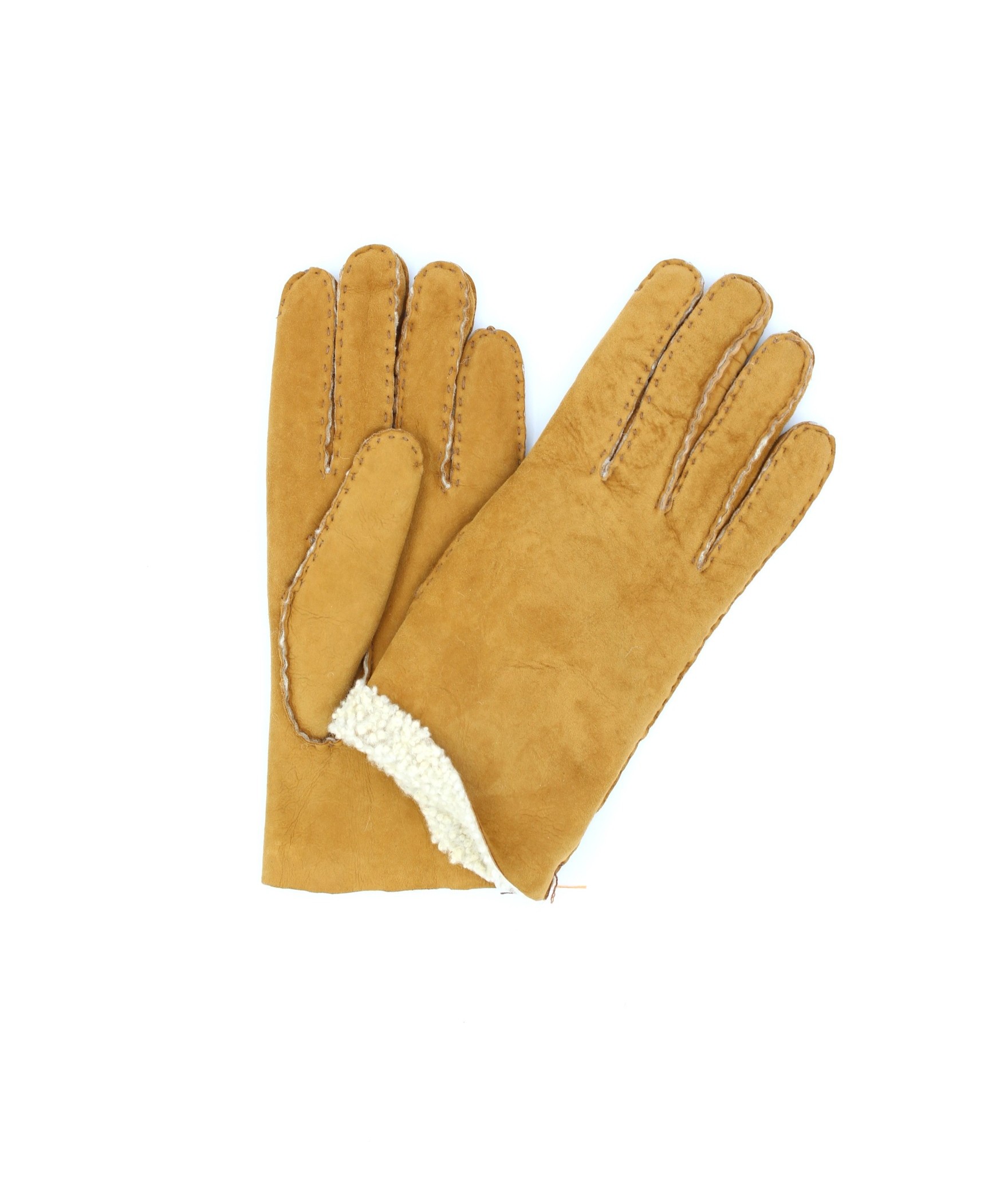 1174  Sheep Skin inside-out Gloves Hand Sewn Camel 