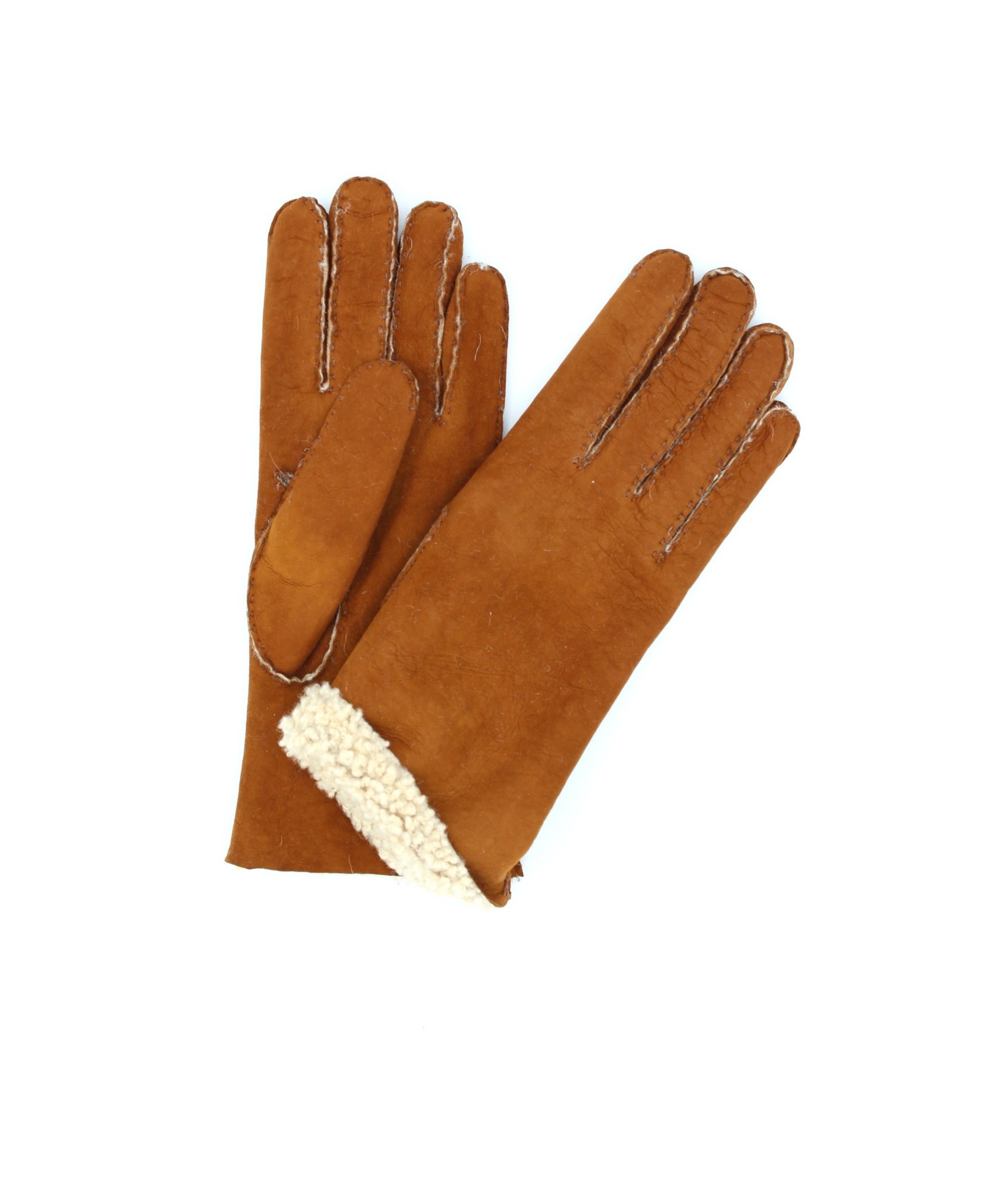 1174  Sheep Skin inside-out Gloves Hand Sewn Tan 