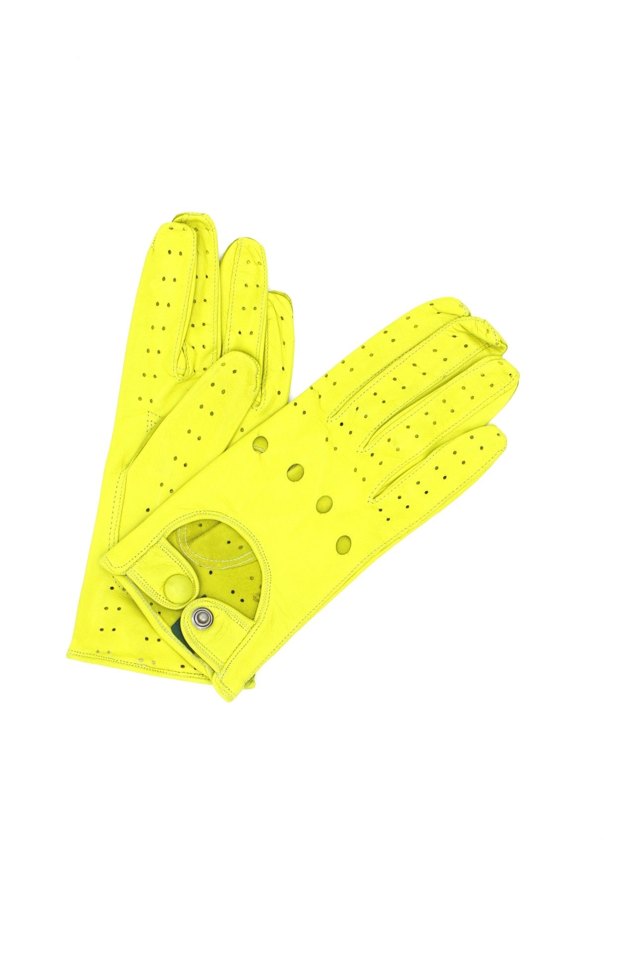 1028 Full Finger Kid Leather Driving Gloves Unlin. Lime Green