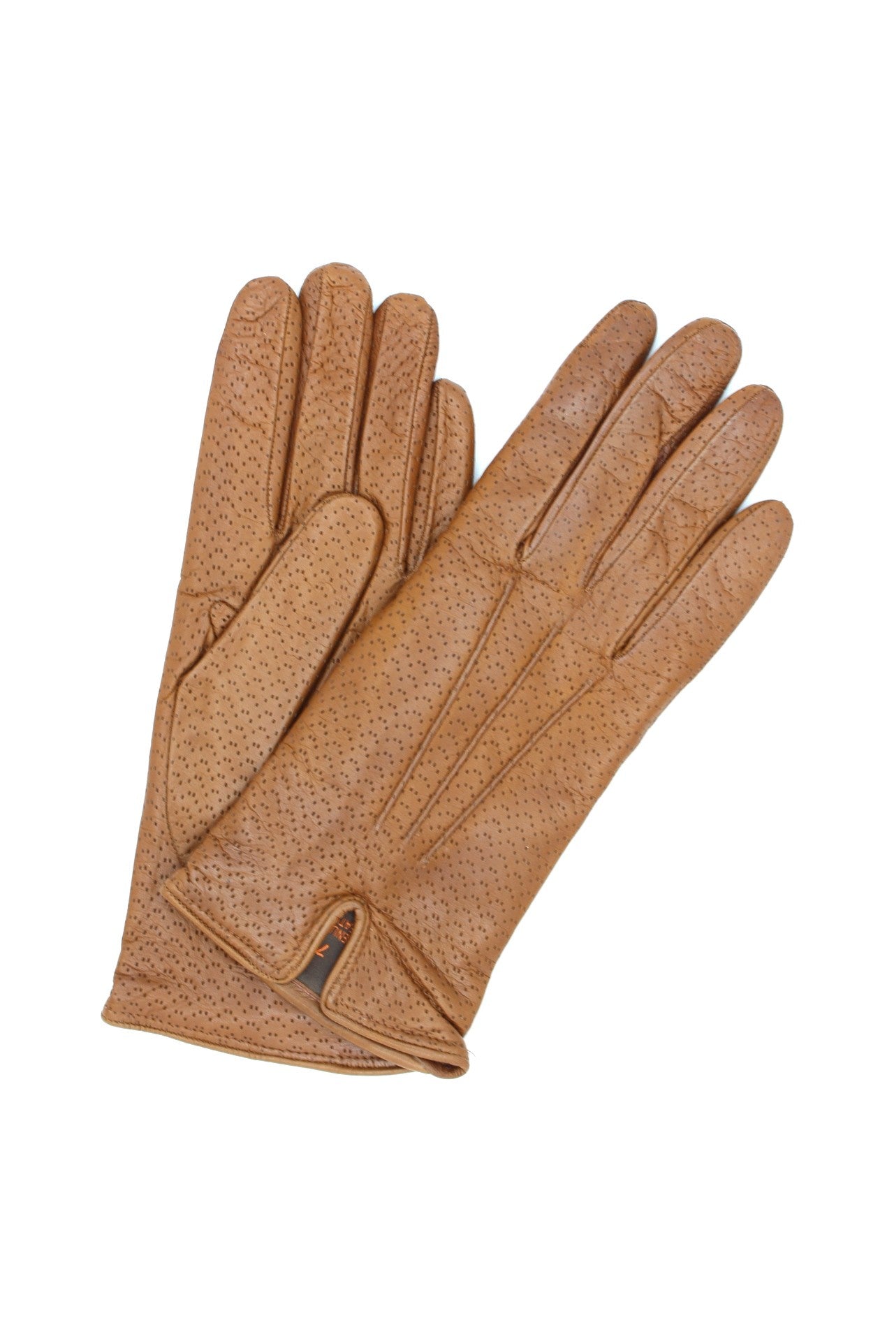 1922 Kid Leather Gloves Cashmere Lined Perf. Tan