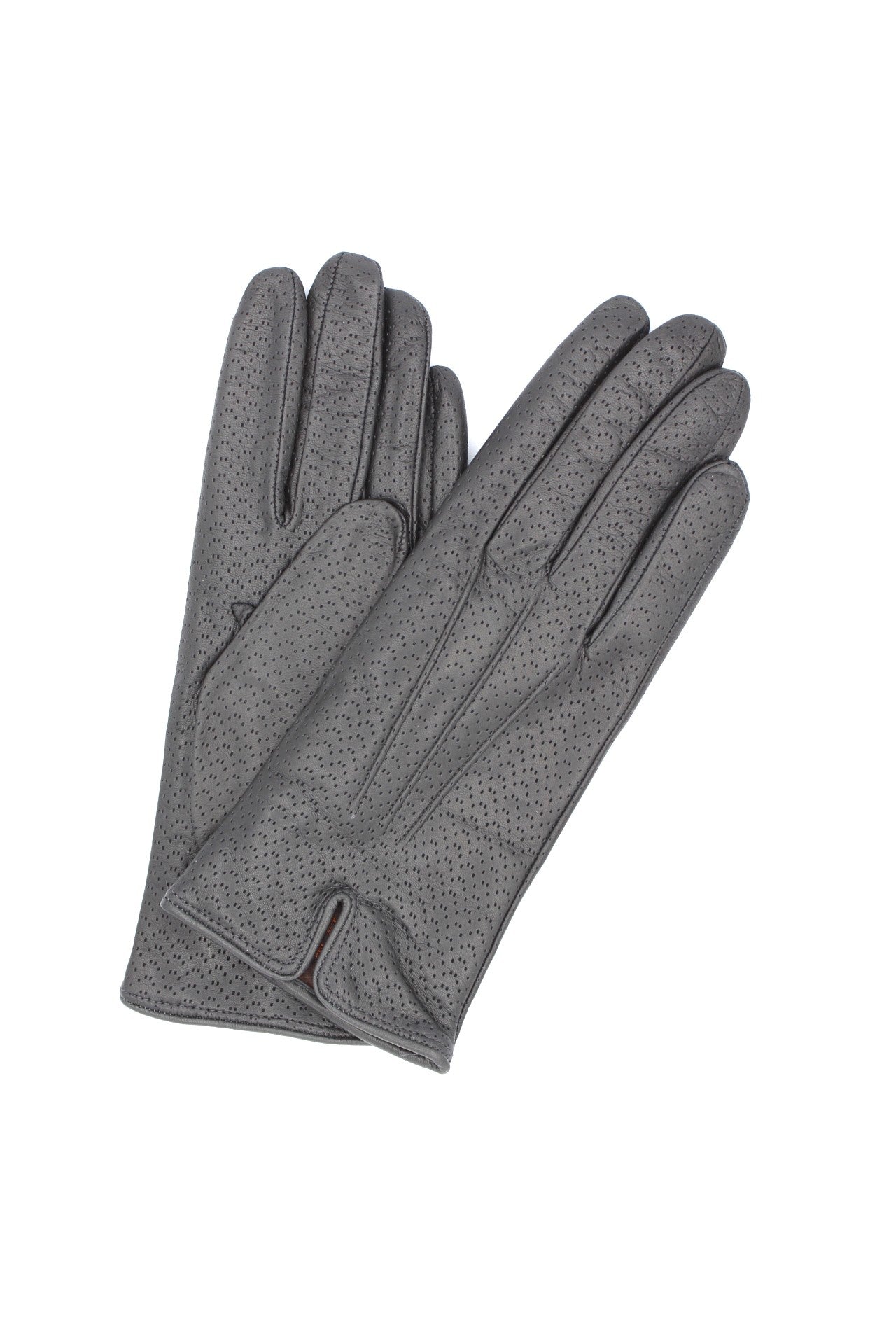 1922 Kid Leather Gloves Cashmere Lined Perf. Dark Grey