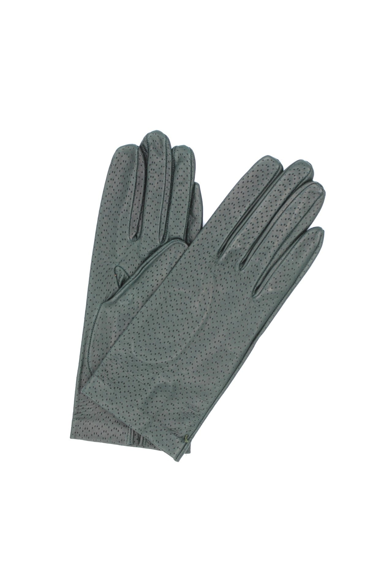 Kid Leather Gloves Unlined with Perforation Design Emerald