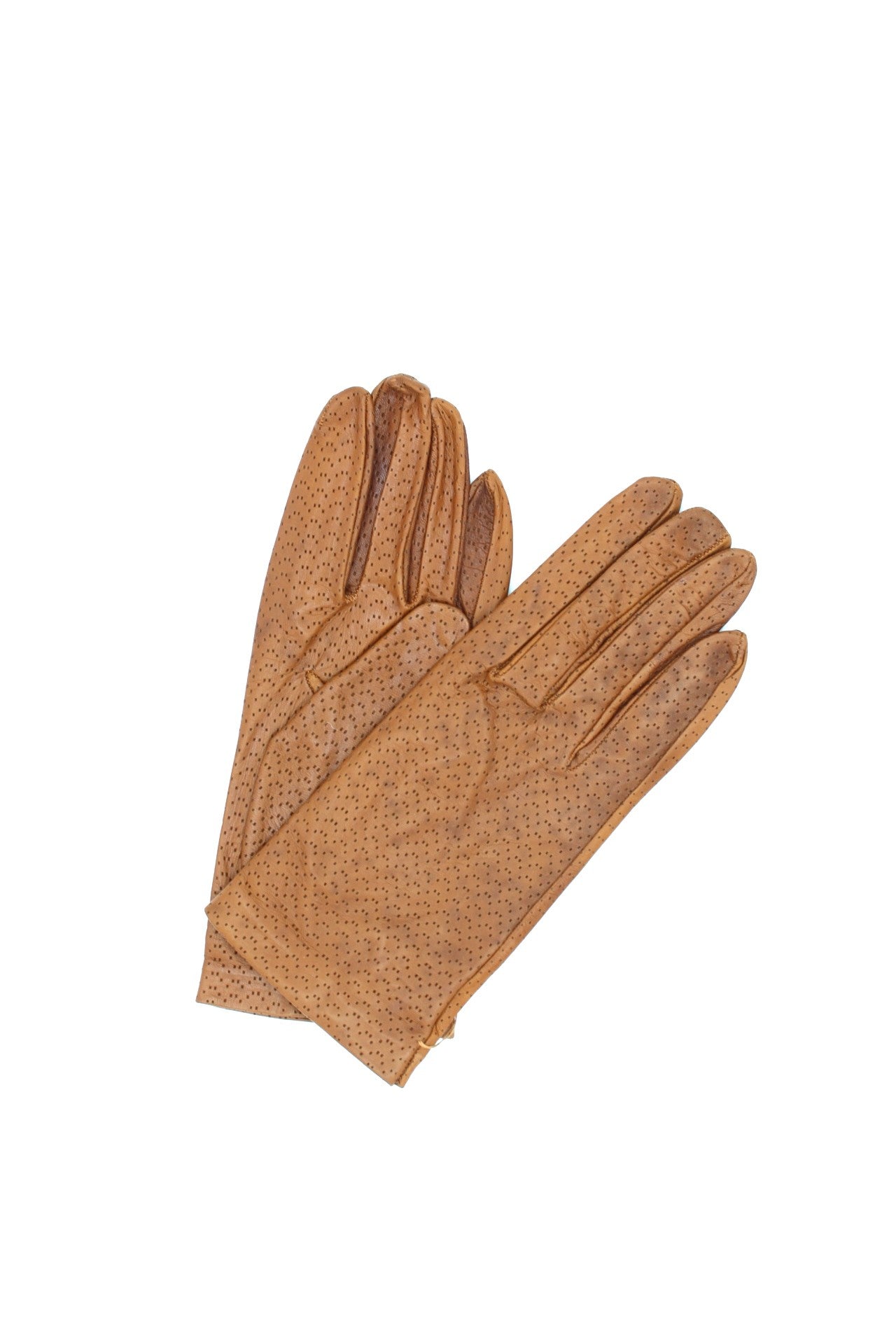 Kid Leather Gloves Unlined with Perforation Design Tan