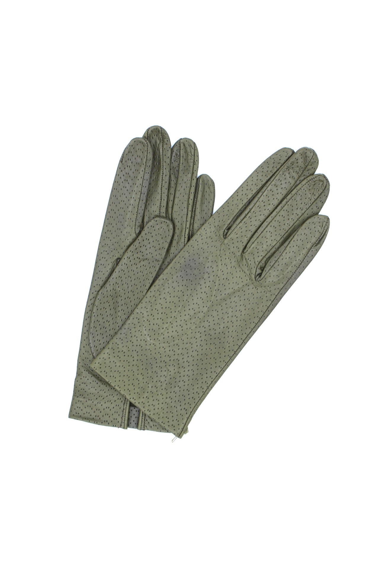 Kid Leather Gloves Unlined with Perforation Design Apple Green