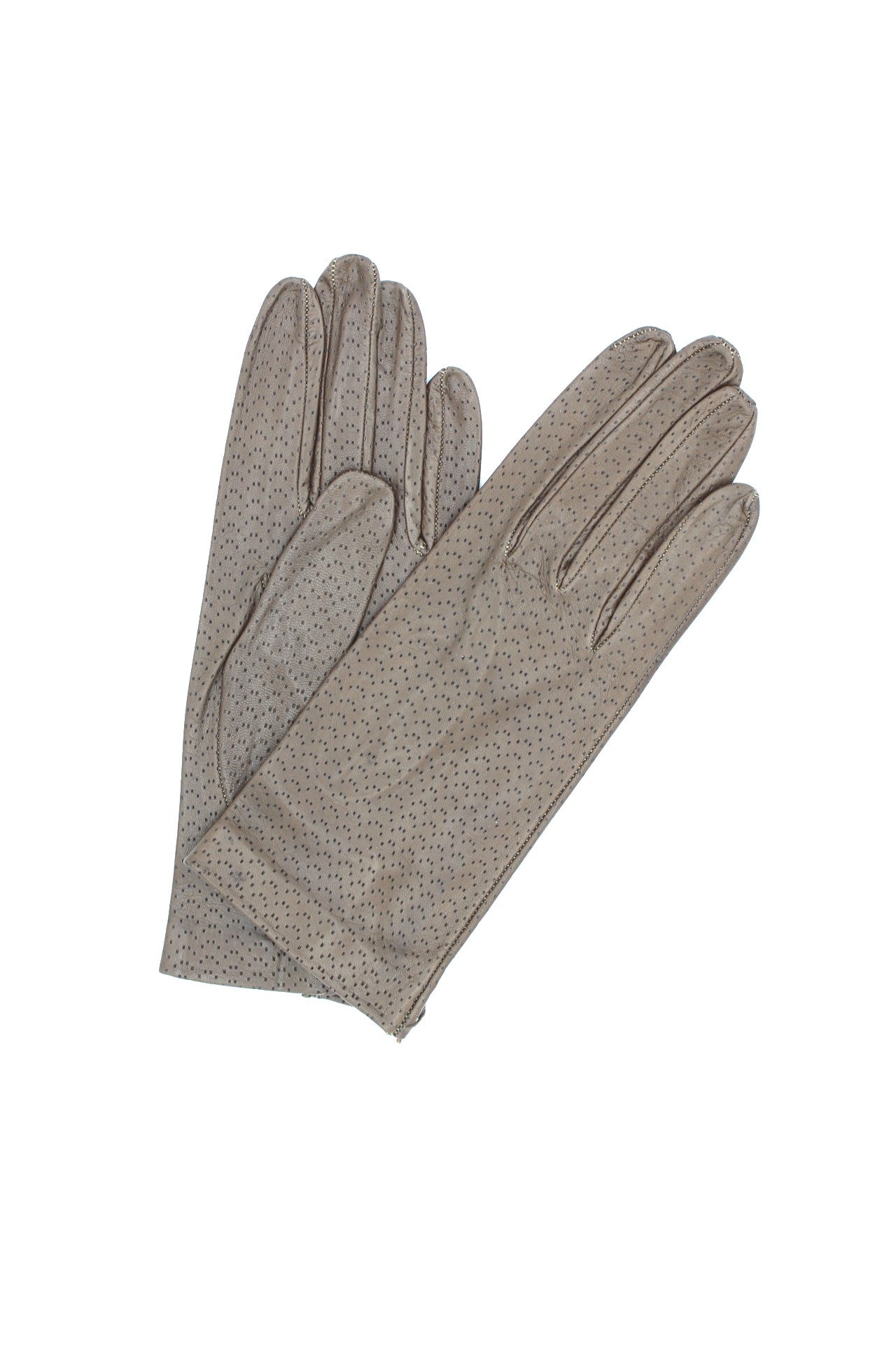 Kid Leather Gloves Unlined with Perforation Design Mud