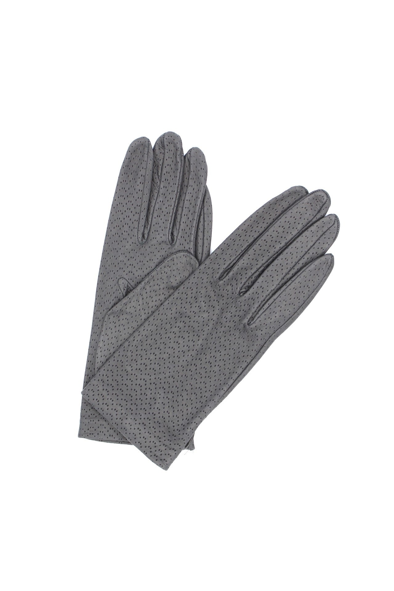 Kid Leather Gloves Unlined with Perforation Design Grey