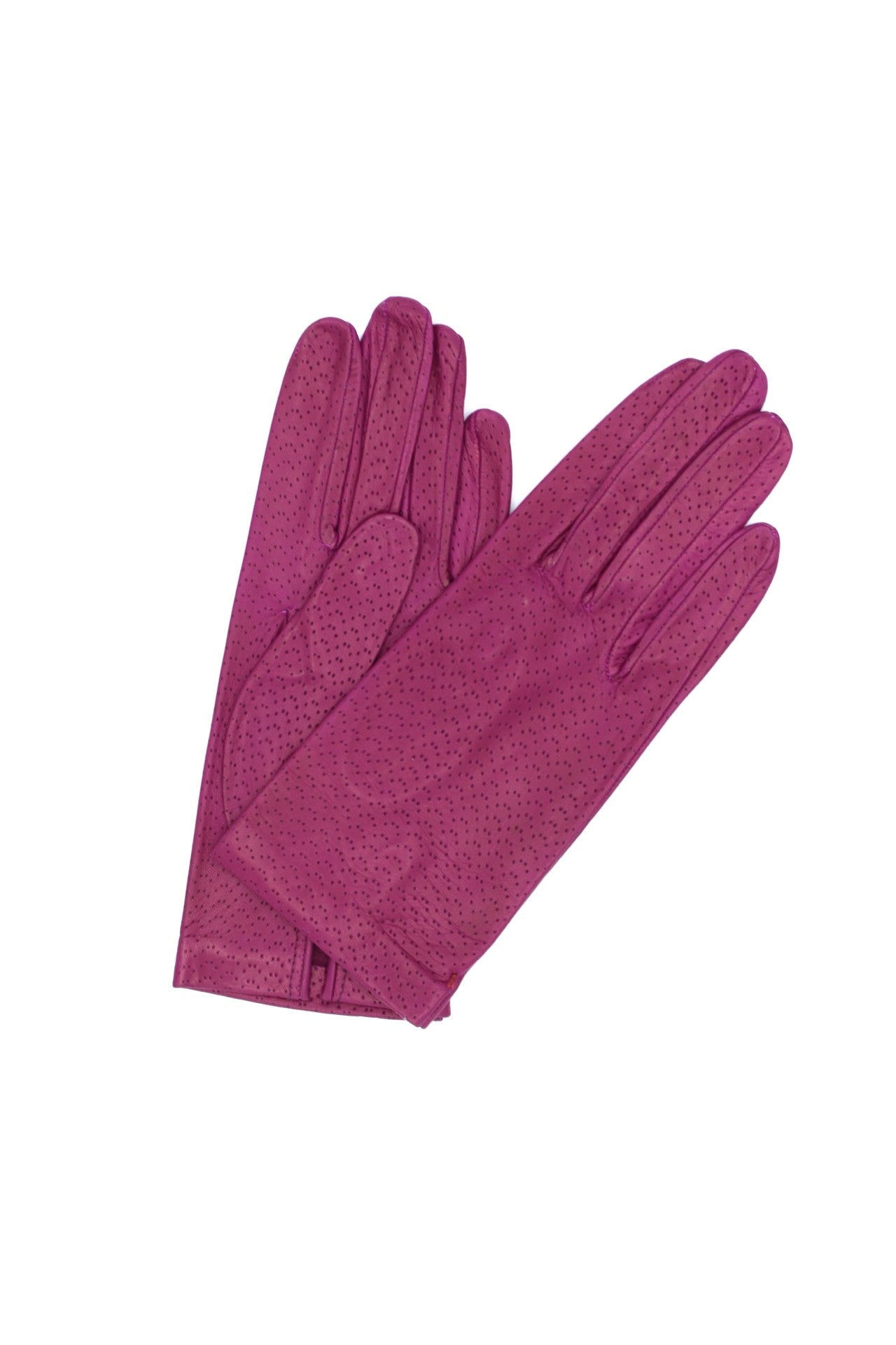 Kid Leather Gloves Unlined with Perforation Design Magenta