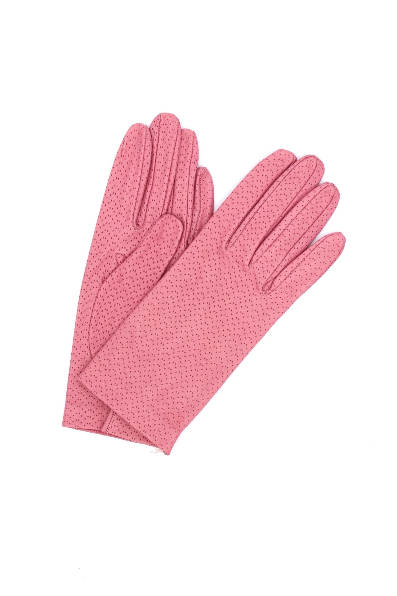 Kid Leather Gloves Unlined with Perforation Design Pink
