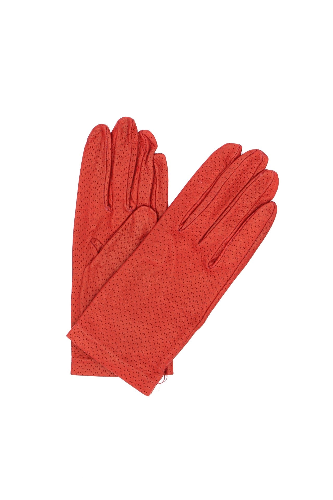 Kid Leather Gloves Unlined with Perforation Design Red