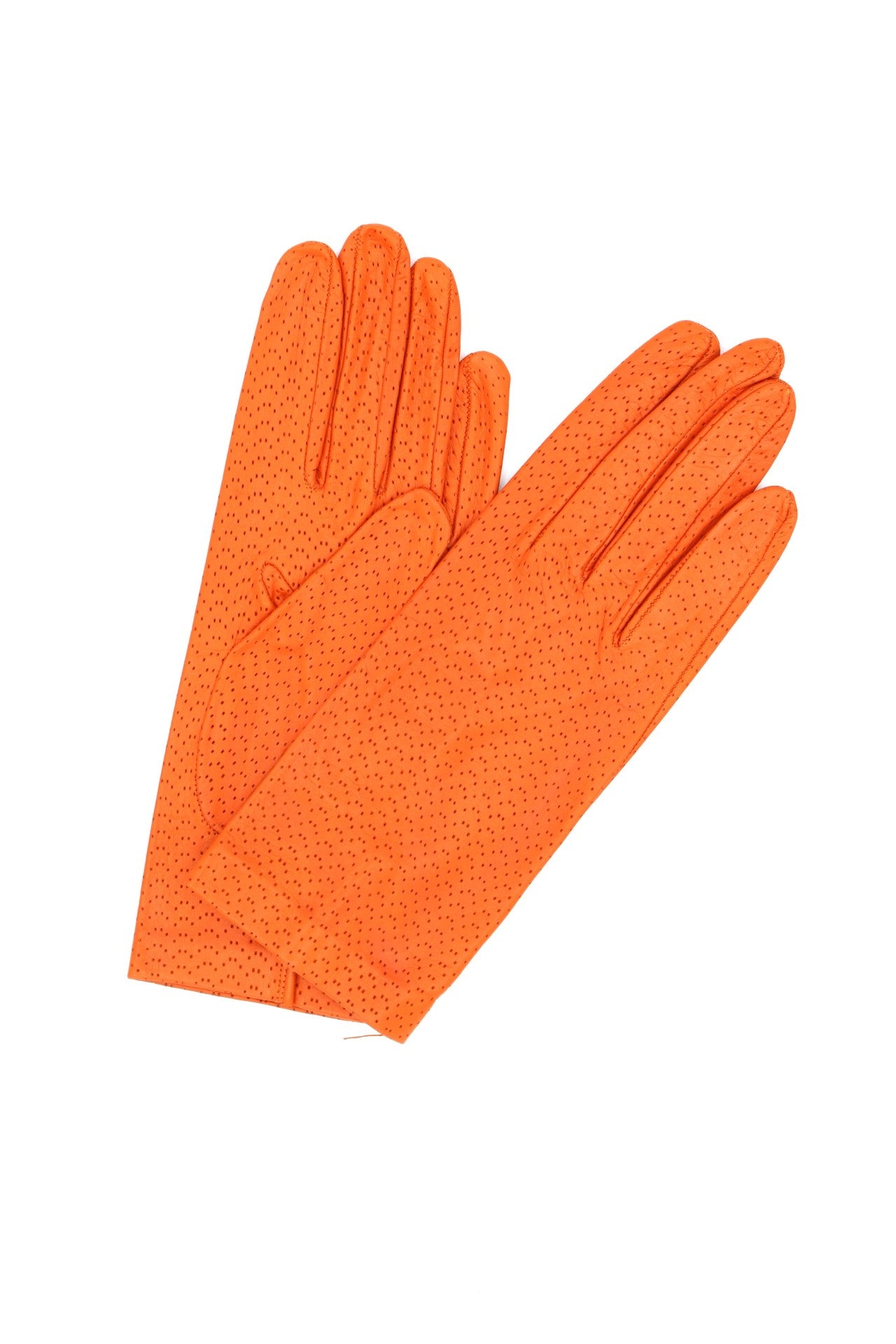Kid Leather Gloves Unlined with Perforation Design Orange