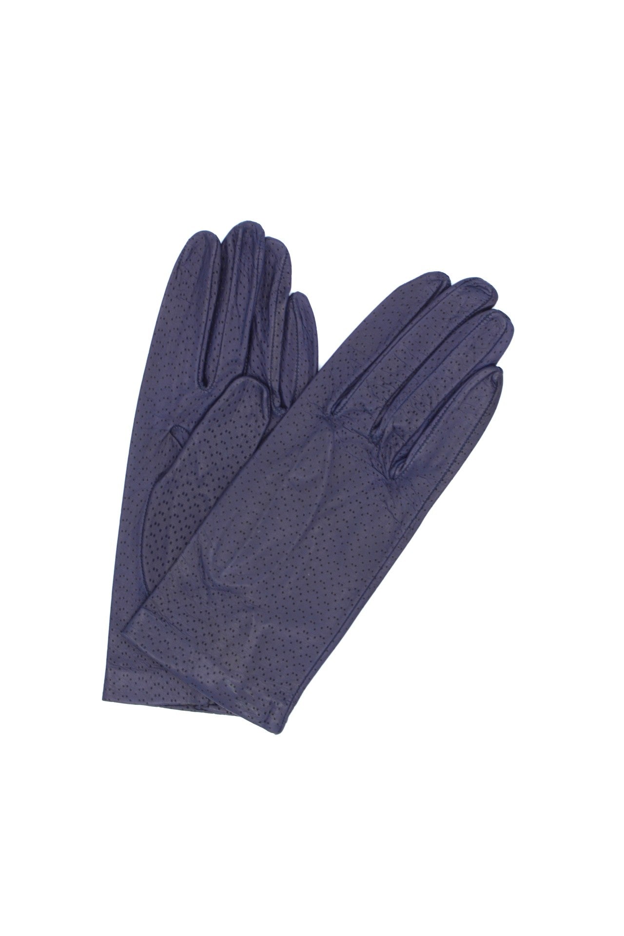 Kid Leather Gloves Unlined with Perforation Design Mysterious Blue
