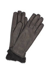 1036 Kid Leather Gloves Rabbit Fur Lined Black
