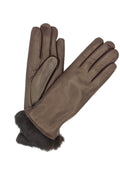 1036 Kid Leather Gloves Rabbit Fur Lined D.Brown