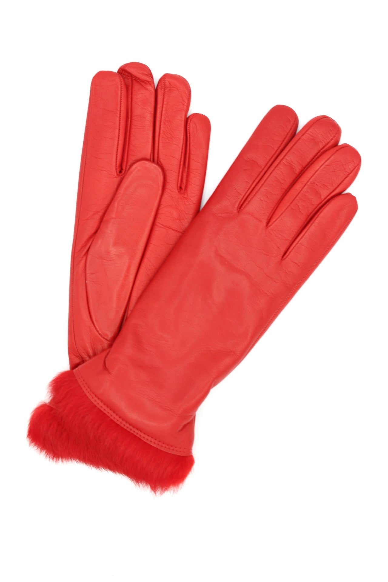 1036 Kid Leather Gloves Rabbit Fur Lined Red