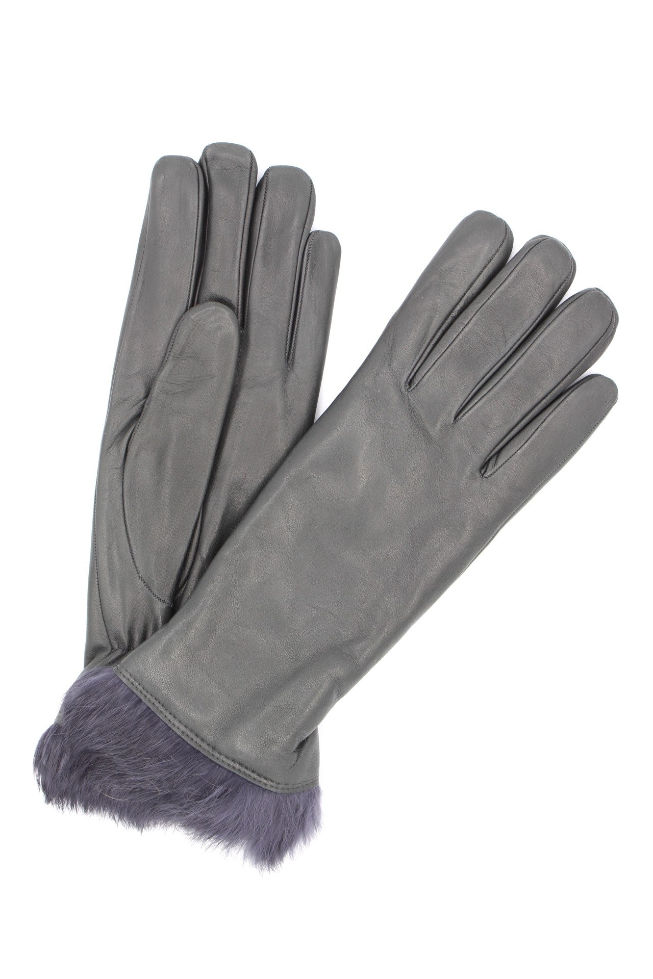1036 Kid Leather Gloves Rabbit Fur Lined Dark Grey