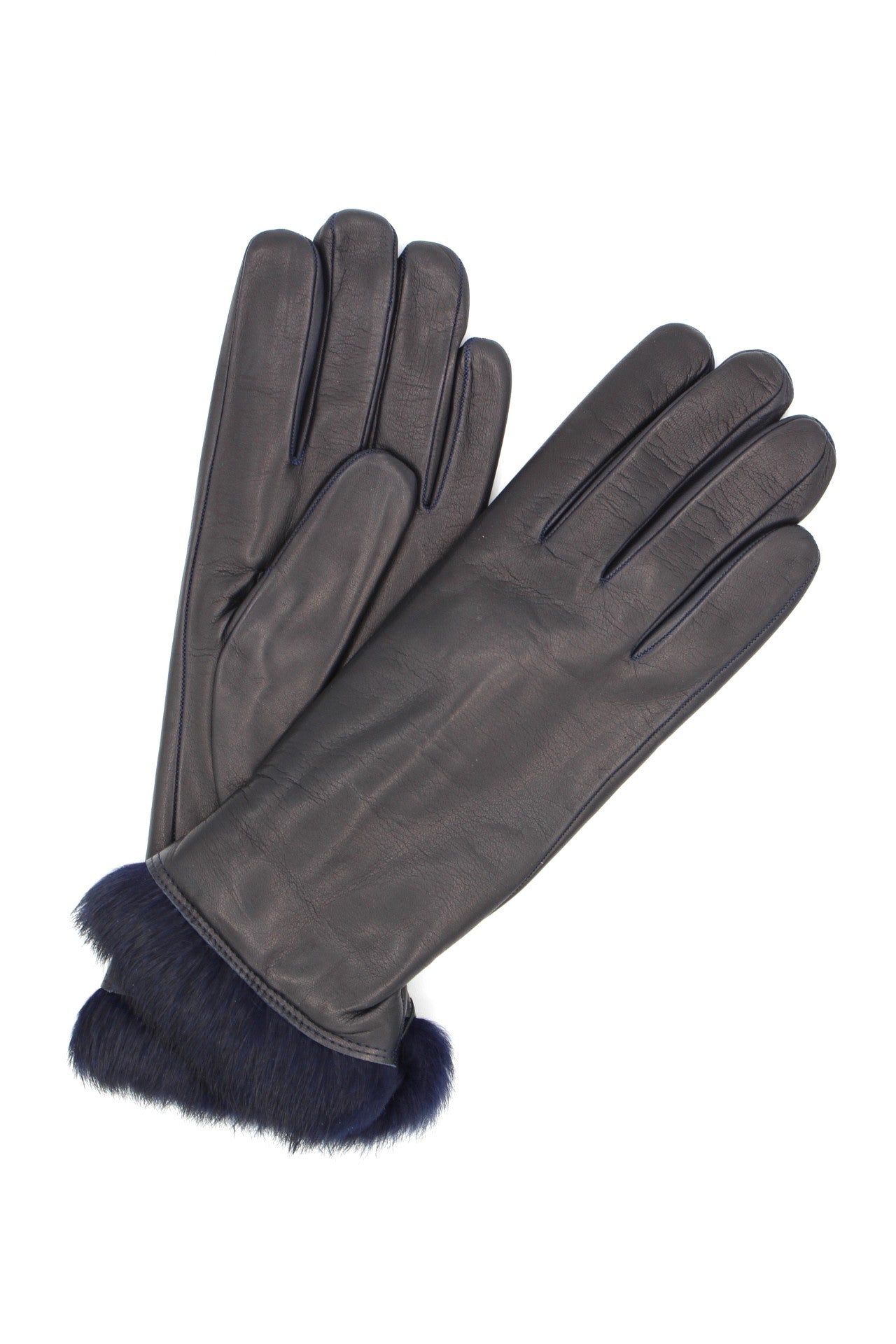 1036 Kid Leather Gloves Rabbit Fur Lined Navy