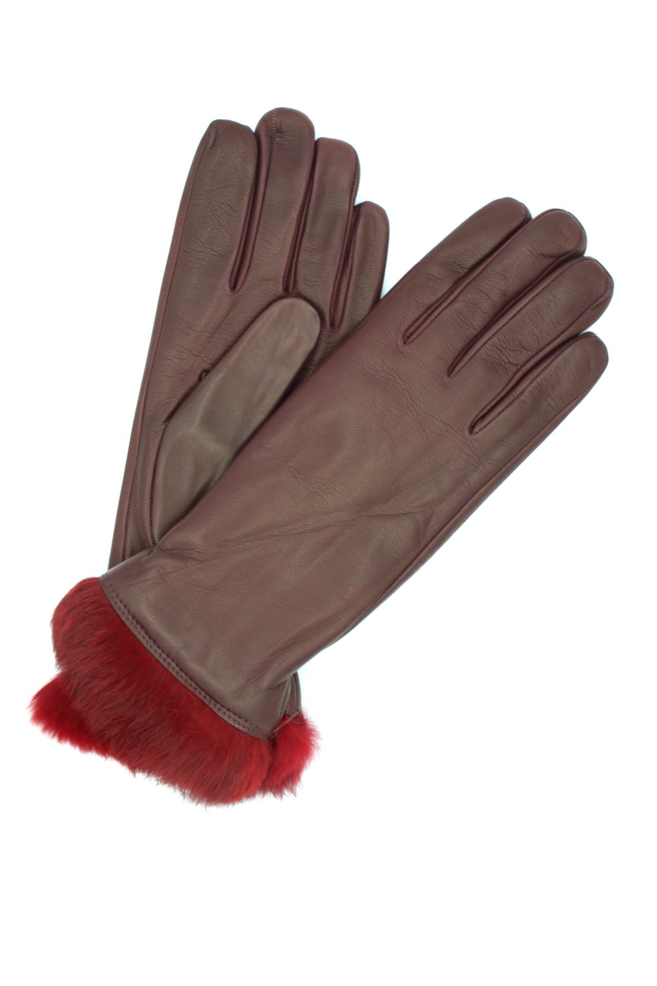 1036 Kid Leather Gloves Rabbit Fur Lined Bordeaux