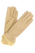 1036 Kid Leather Gloves Rabbit Fur Lined Beige/Taupe