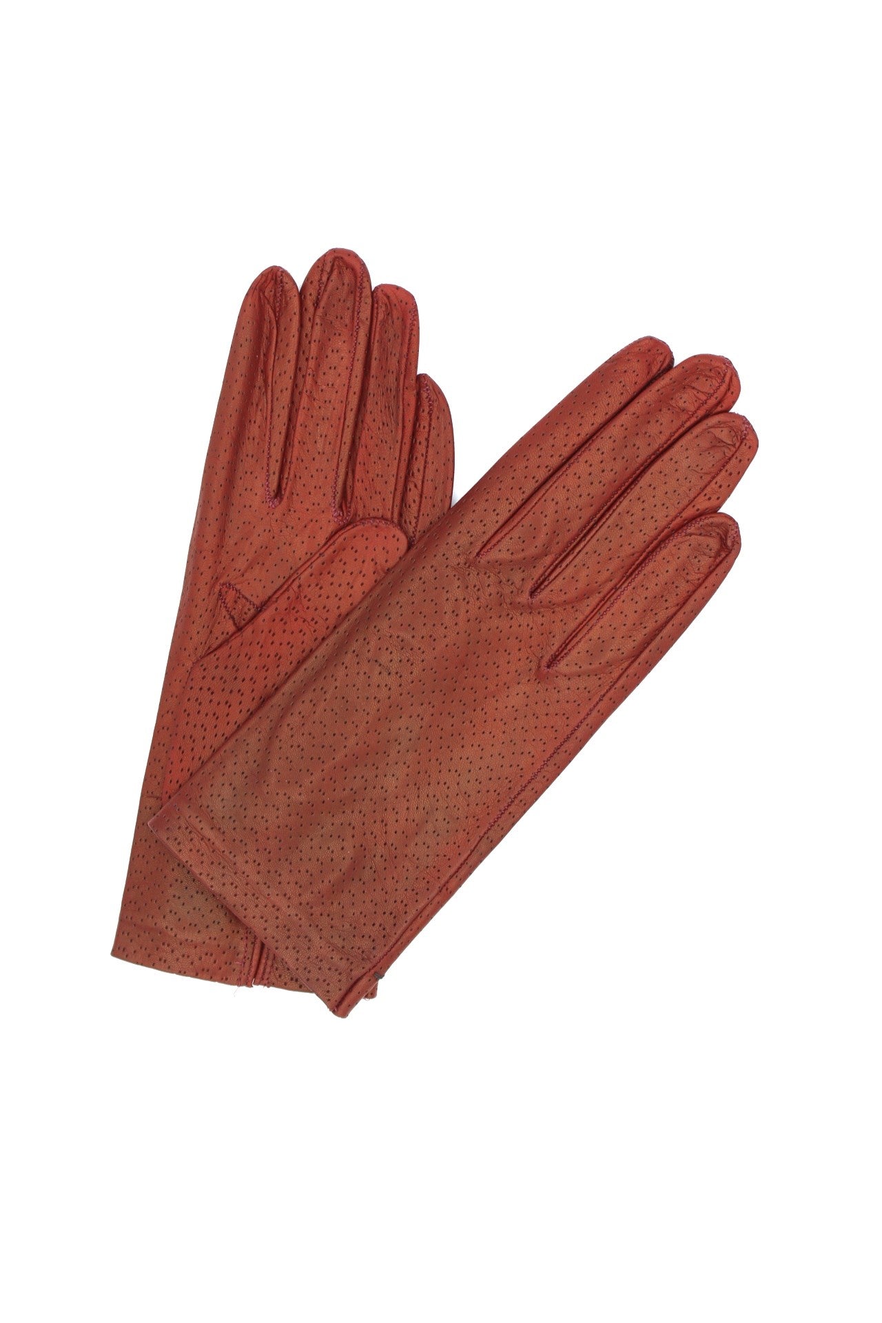 Kid Leather Gloves Unlined with Perforation Design Dark Pink