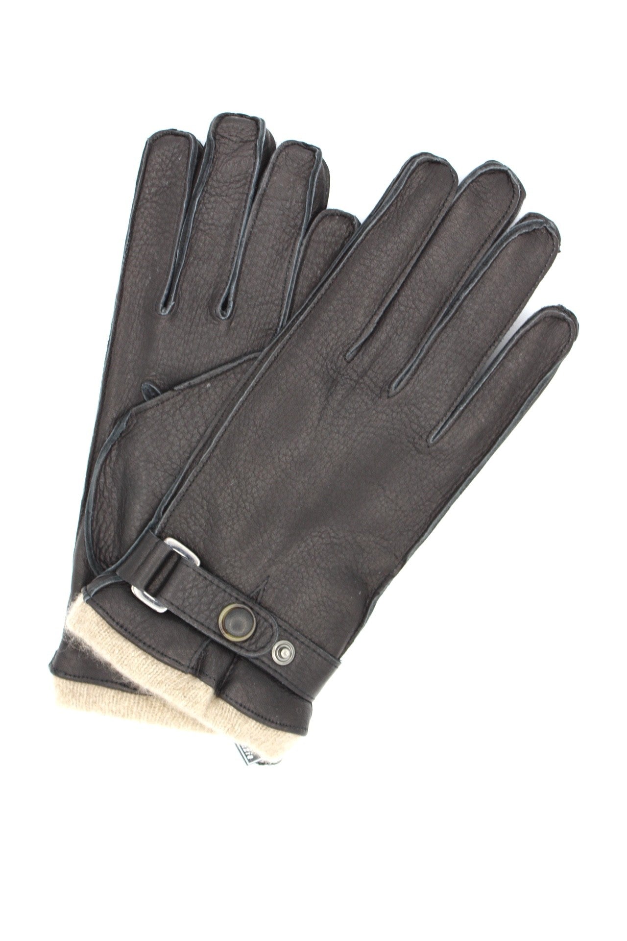 1311 Deer Skin Gloves Cashmere Lined with Belt Black