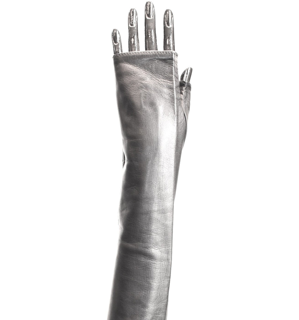 1185 Fingerless Kid Leather Gloves Silk Lined Grey