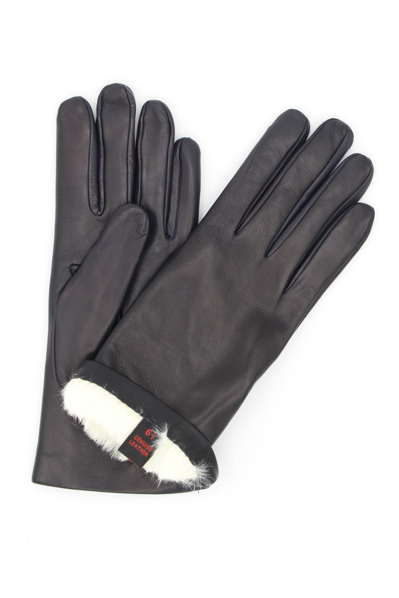 1022 Classic Leather Gloves Lined White Rabbit Navy