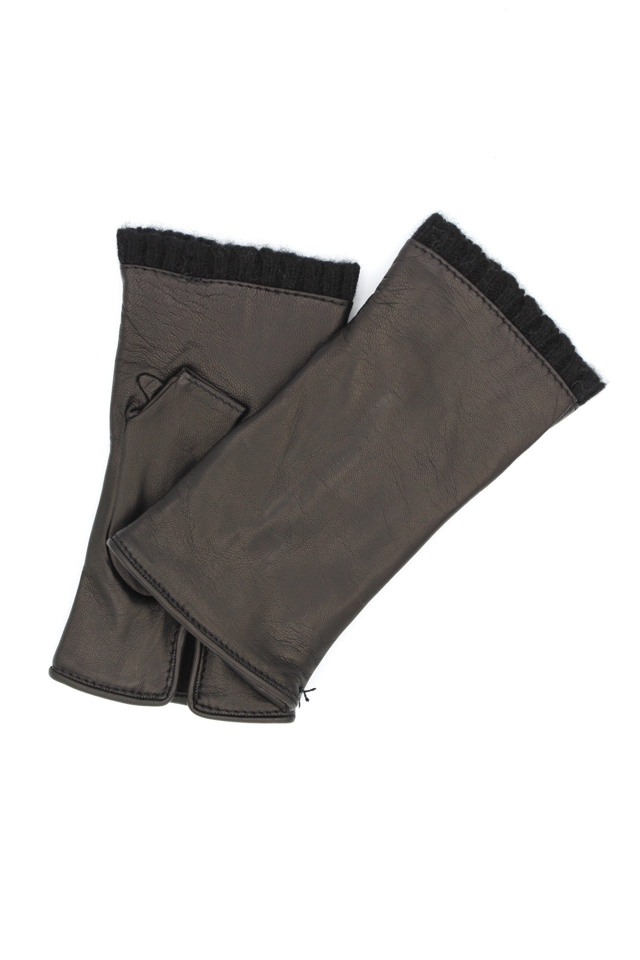 Fingerless Kid Leather Cashmere Lined Black