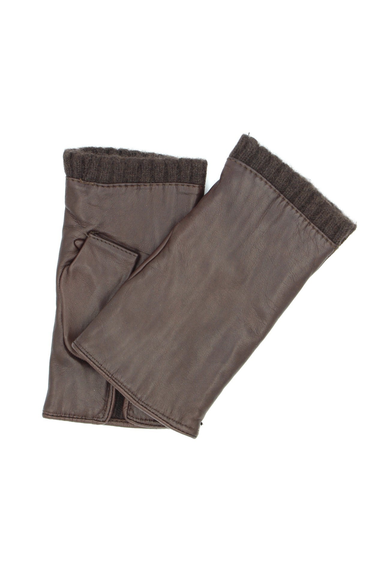 Fingerless Kid Leather Cashmere Lined D.Brown